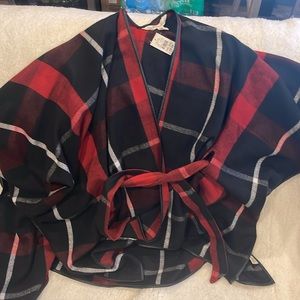 Red and Black Plaid Poncho/Wrap/Cape with belt